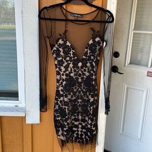 For The Love and Lemons  sheer dress with black overlay